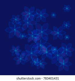 Many Dark Blue Flowers of Different Size on Dark Blue Background