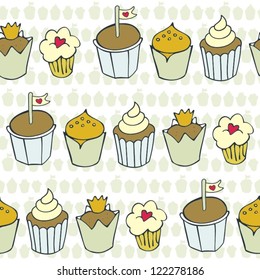 so many decorated cupcakes in rows on light patterned background sweet colorful seamless pattern