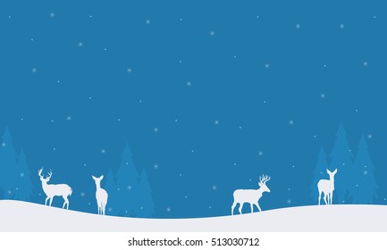 Many deer scenery Christmas winter silhouettes vector illustration