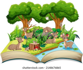 Many deers in the forest illustration