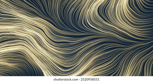Many Dense White Moving, Flowing, Curving, Bending Wavy Lines - Futuristic Abstract 3D Geometric Brown, Gray and Black Background Design, Landing Page Template in Editable Vector Format