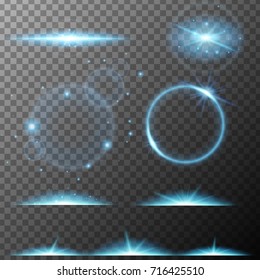 Many design of blue beam lights illustration
