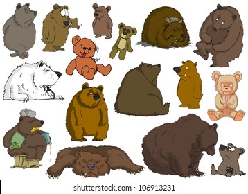 Many different bears on a white background
