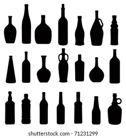 many different bottles, silhouette vector