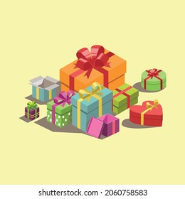 Many different boxes with gifts for the holiday - Vector illustration