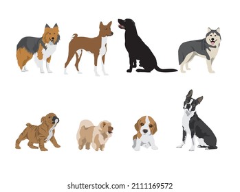 Many different breeds of dogs. vector illustration.