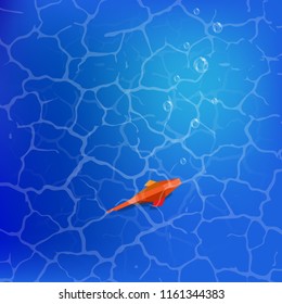 Many different bubbles on blue water background with paper fish silhouette