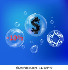Many different bubbles on blue background