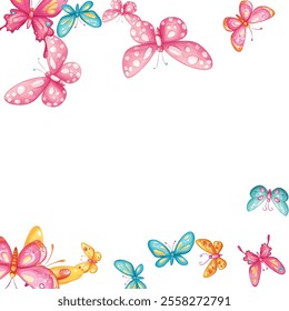 Many different butterflies flying, isolated on white background