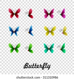 Many different butterflies flying, isolated on transparent background