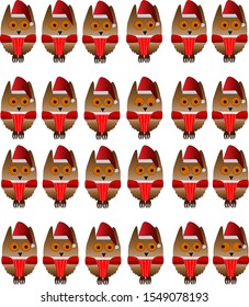 Many different christmas owls. Graphical set of owls in Santa Claus hats isolated on white. Vector. New year illustration.