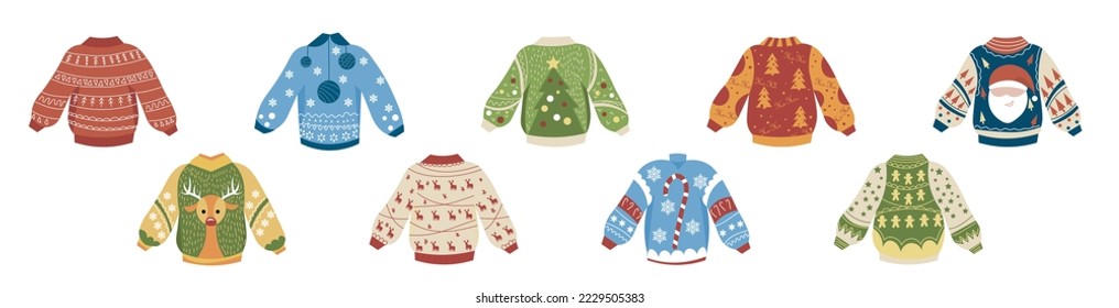 Many different Christmas pajamas on white background