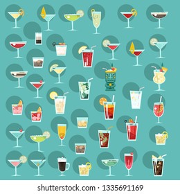 Many different cocktails. Vector illustration.