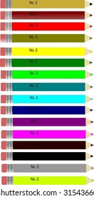 Many different colors of colored pencils