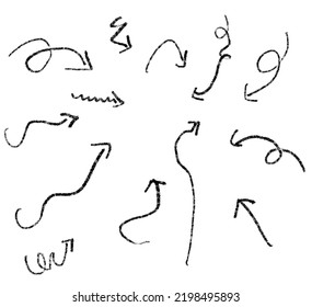 Many different curved arrows. grainy lines.