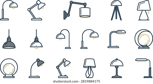 Many different desk lamps illustrated