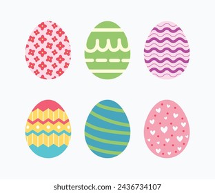 Many different easter eggs on white background, design collection of colourful hand painted decorative, pattern and floral set
