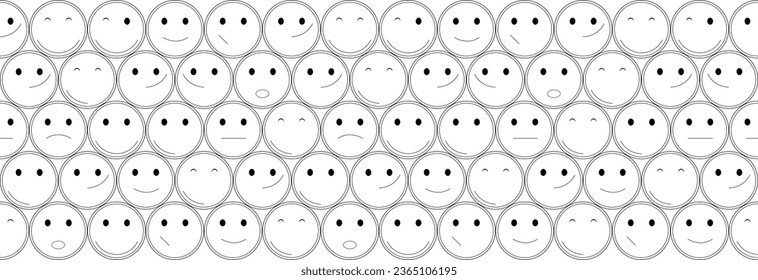 Many different emoticons with different emotions. Seamless pattern.