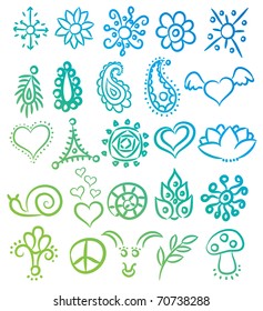 many different ethnic symbols and ornate doodle vector