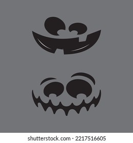 Many different facial expressions, specific for the Halloween season, made on a gray or red background