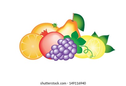 Many different fresh fruits isolated on white background 