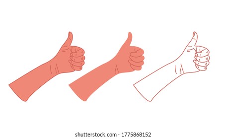 Many different hands with gesture with thumb up and sign collection isolated on a white background