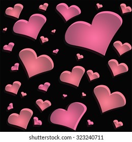 Many different hearts vector. Print with many hearts of different sizes. Sign and symbol of love.