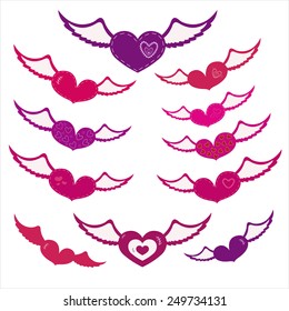 Many different hearts with wings and scars