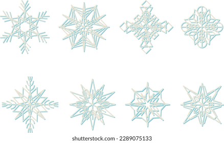 Many different ice crystals and snowflakes as vector graphics and clip arts.