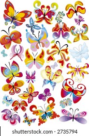many different multicolored butterflies -  vector