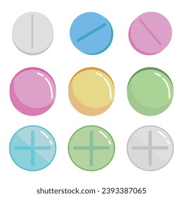 Many different pills on white background