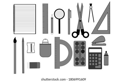 Many different school tools and accesories. Vector illustration