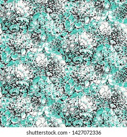 Many different size detailed blue turquoise flowers. Floral vector seamless pattern. Ornate nature background. Fresh organic template for design, textile, wallpaper, carton, ceramic tile, banner.