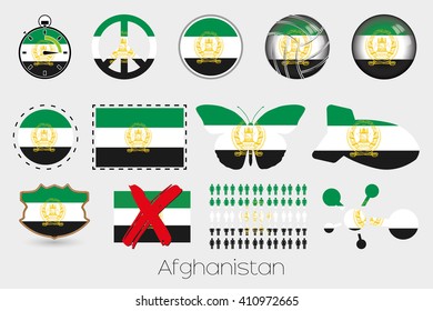 Many Different styles of flag for Afghanistan