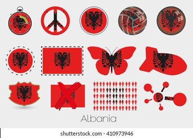 Many Different styles of flag for Albania