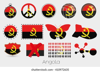 Many Different styles of flag for Angola