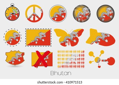 Many Different styles of flag for Bhutan