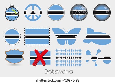 Many Different styles of flag for Botswana