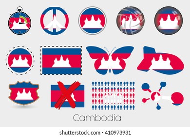 Many Different styles of flag for Cambodia