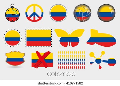 Many Different styles of flag for Colombia