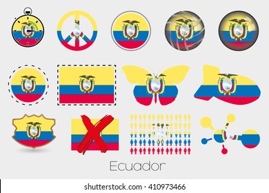 Many Different styles of flag for Ecuador