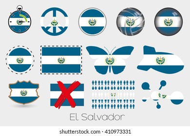 Many Different styles of flag for El Salvador
