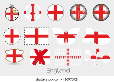 Many Different styles of flag for England