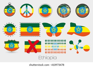 Many Different styles of flag for Ethiopia