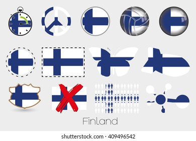 Many Different styles of flag for Finland