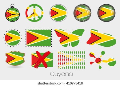 Many Different styles of flag for Guyana