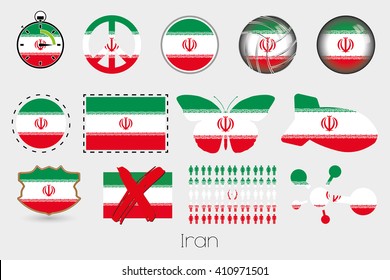 Many Different styles of flag for Iran