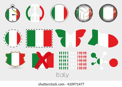 Many Different styles of flag for Italy