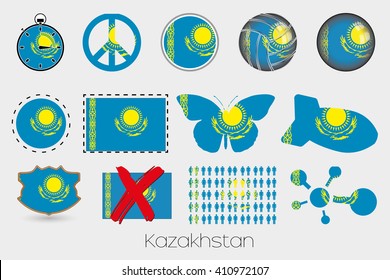 Many Different styles of flag for Kazakstan