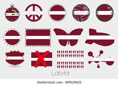 Many Different styles of flag for Latvia